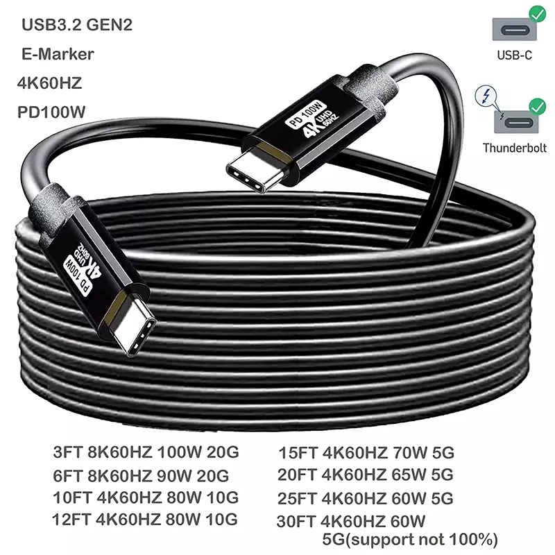 Long-distance fast-charging USB-C cable