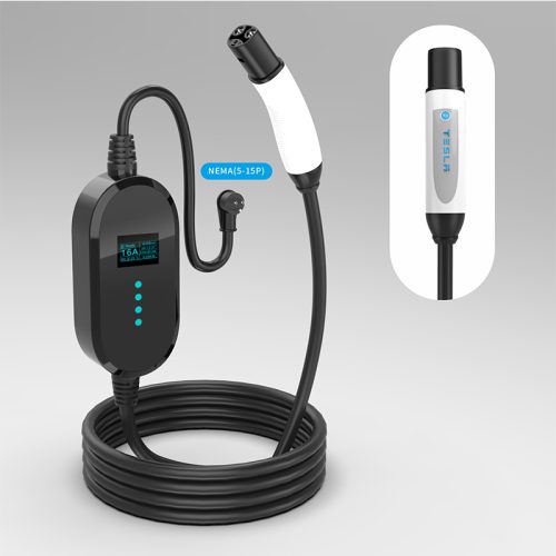 Custom Portable Tesla Charger Level 1,2 50A Adjustable Electric Car Charger Tesla Mobile Charger NACS Connector with NEMA 5-15 Plug,Portable EV Charger for Tesla 3/S/X/Y