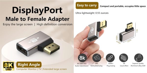 Right angle 8K DisplayPort adapter supplier